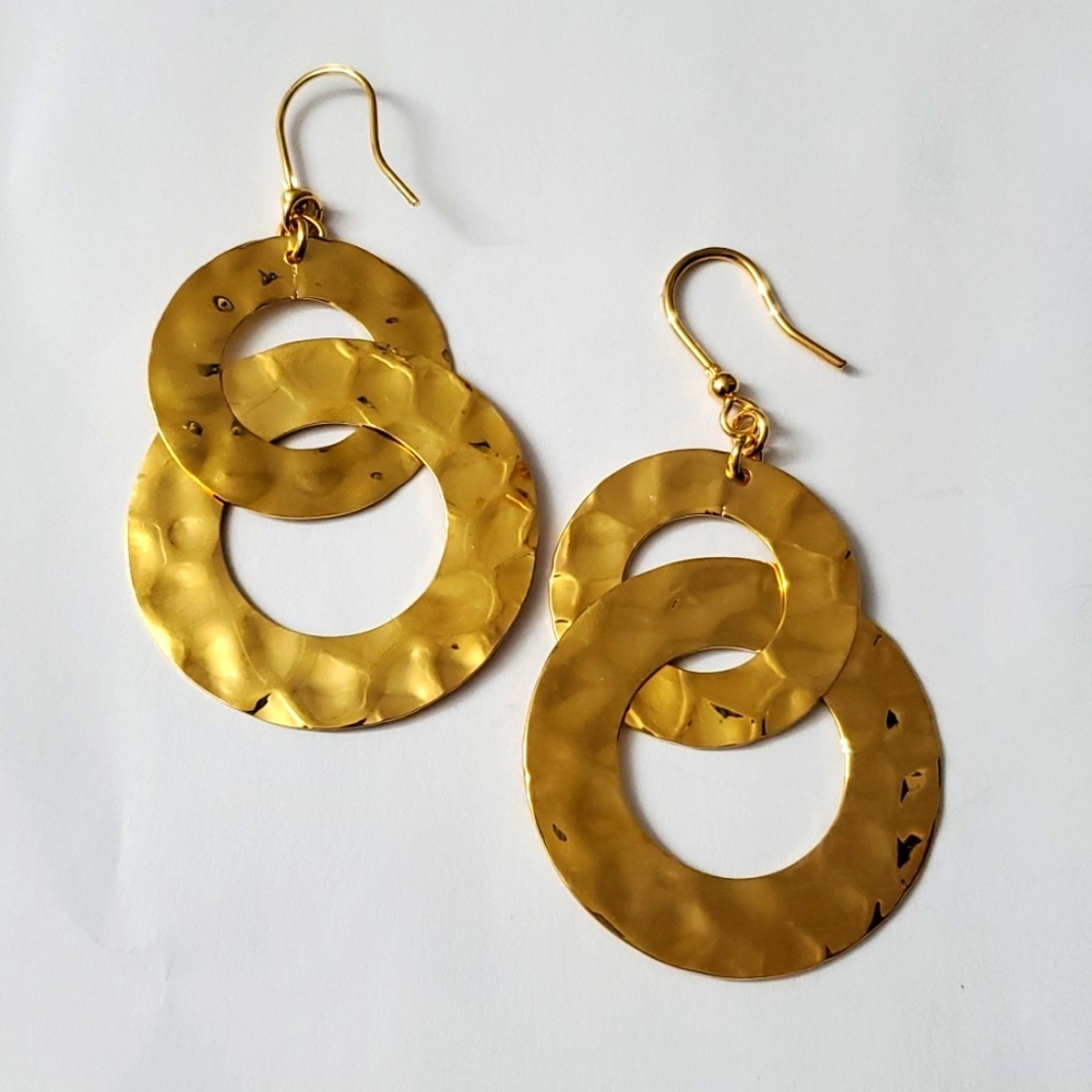 18K Gold Italian Circles Plated (?) Hook Earrings